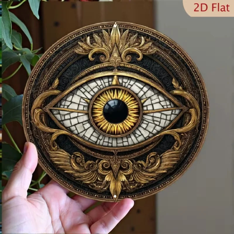 Evil Eye Tin Wall Decor - Boho Rustic Mandala Trident Metal Sign