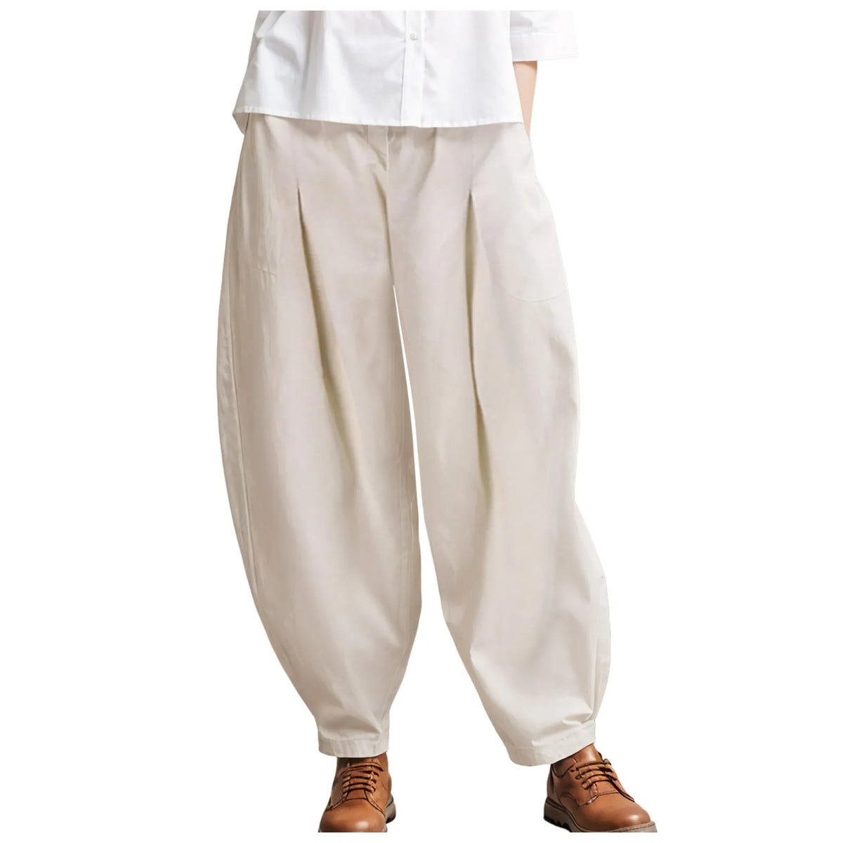 Women's Harem Wide-Leg Pleated Pants - Elastic Waist with Pockets, Casual Trousers