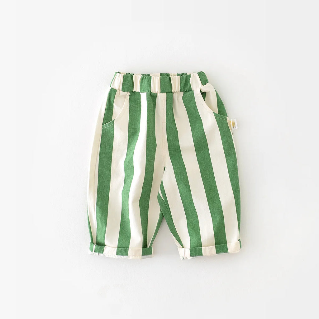 Unisex Toddler Striped Cotton Pants with Pockets – Elastic Waist Casual Kids Trousers