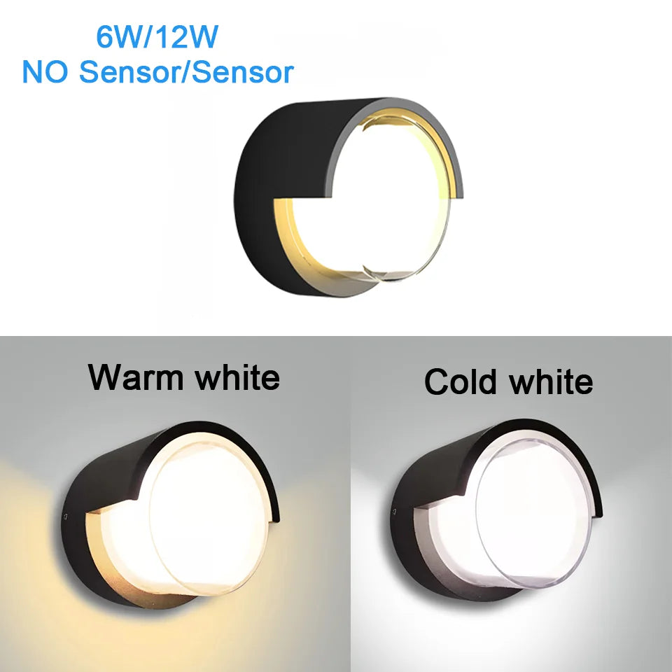 LED Wall Lamp with Radar Motion Sensor – 6W/12W AC85-265V, Warm & Cold White, IP66 Indoor/Outdoor