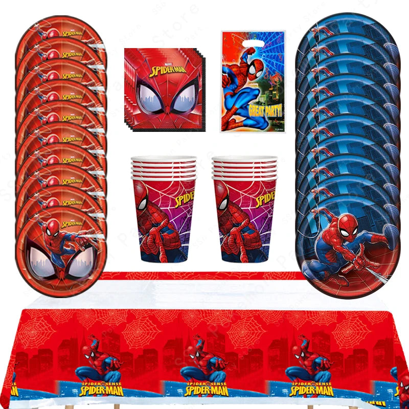 Spiderman Kids Birthday Party Supplies - Disposable Tableware Set with Plates, Cups, Napkins & Favor Bags