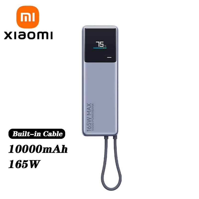 165W Portable Power Bank 10000mAh with Built-in USB-C Cable, Color Smart Display & Dual-Port Fast Charging for iPhone, Android & Laptops