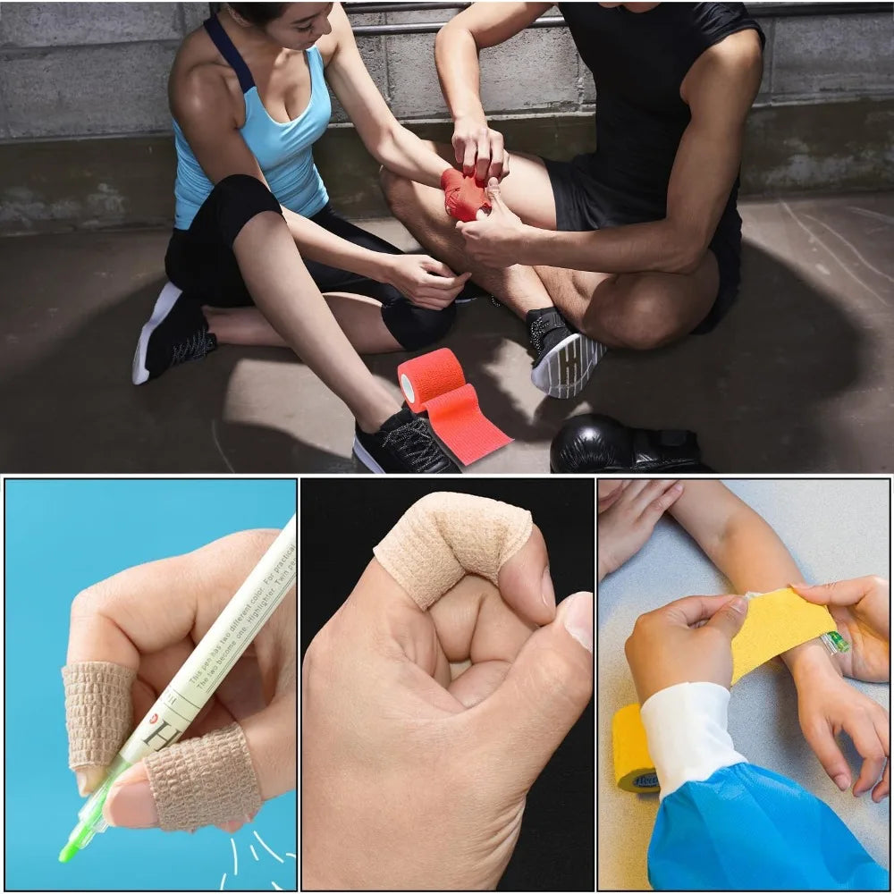10/12-Pack Colorful Self-Adhesive Elastic Cohesive Bandage Wrap 5 cm x 4.8 m (1.96 in x 189 in) for Knee, Finger, Ankle, Palm & Pet Care