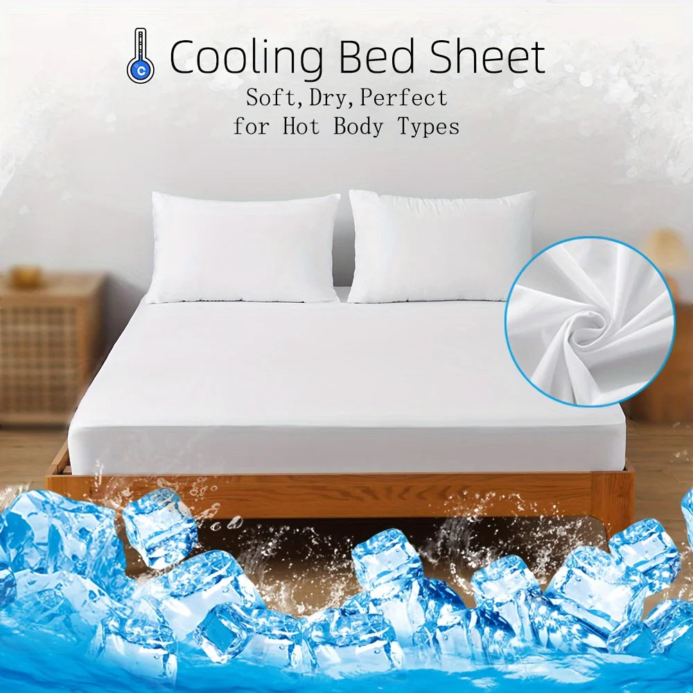 Cooling Fitted Sheet Waterproof Breathable Mattress Cover with 100% Cooling Nylon Top for Hot Sleepers