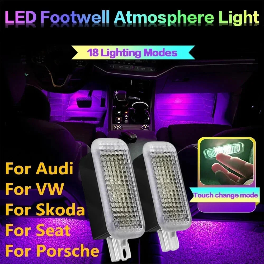 12V LED RGB Footwell Ambient Lights - Car Interior Atmosphere Lighting for Audi, VW, Skoda, Seat, Porsche