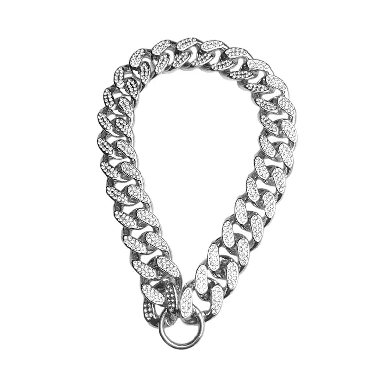 Rhinestone Diamond-Inlay Pet Collar Necklace – Gold Sparkle Chain for Dogs & Cats, 9.8–27.5 in (25–70 cm)