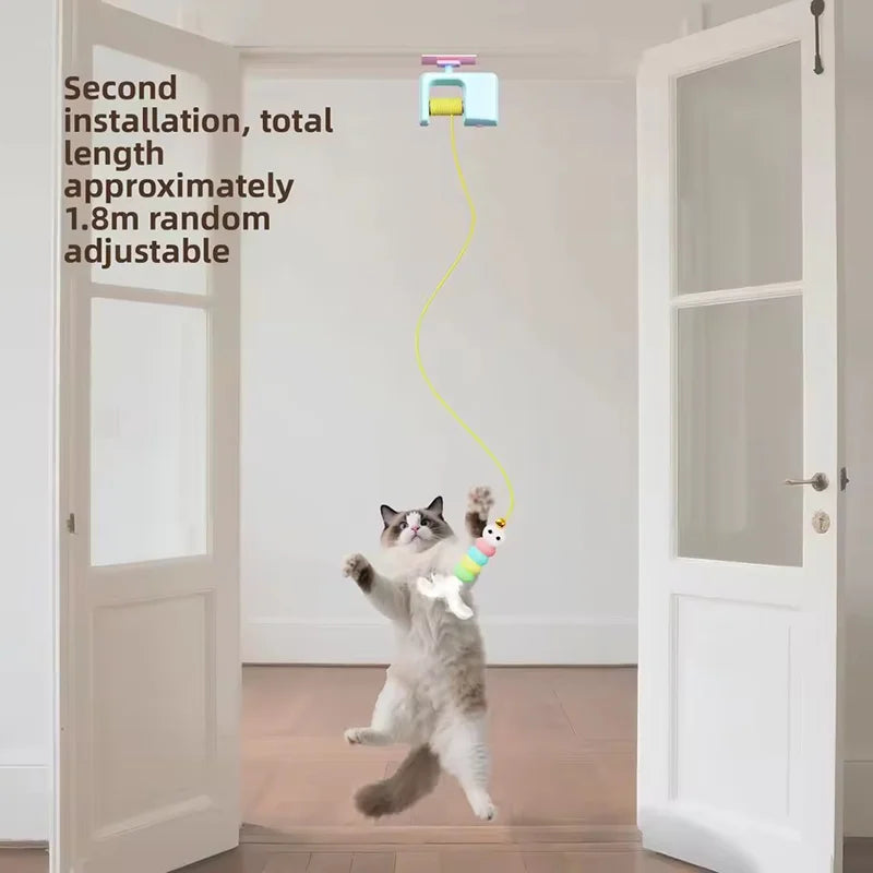 USB Rechargeable Retractable Door-Hanging Cat Toy, Automatic Self-Play Feather Yo-Yo Indoor Interactive Teaser