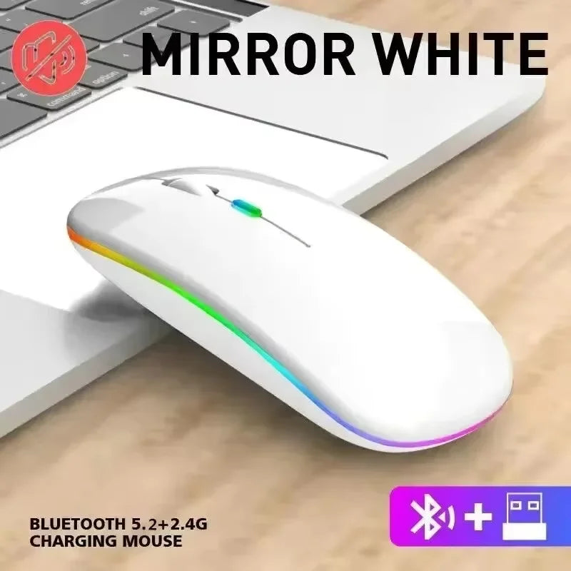 Dual-Mode Wireless Mouse Bluetooth 5.2 & 2.4G Rechargeable Silent LED Backlit Optical Mouse for PC Laptop Mac Tablet