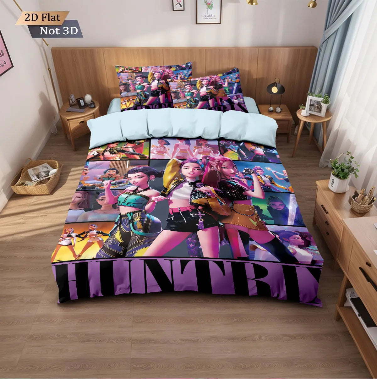 3-Piece K-Pop Devil Girl Print Duvet Cover Set - Microfiber Polyester, Machine Washable, Multiple Sizes (1.0m–2.8m)