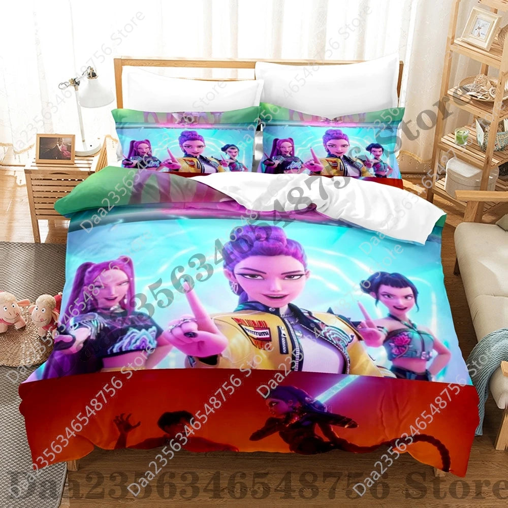 K-Pop Demon Hunter Anime 3D Print Duvet Cover Set – Twin/Full/Queen/King 3-Piece Bedding (Duvet Cover + 2 Pillowcases)