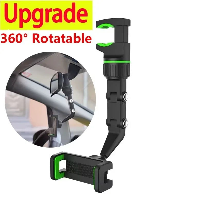 360° Rearview Mirror Car Phone Mount - Universal Clip Holder for Smartphones & GPS