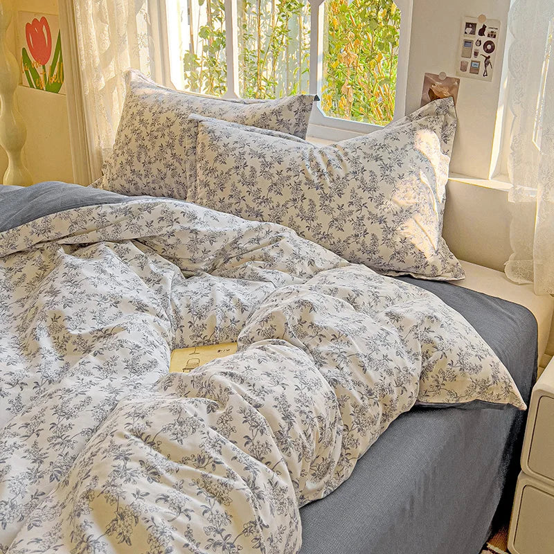 Pastel Floral 100% Cotton Duvet Cover Set - Super Soft 3-Piece (1 Duvet Cover + 2 Pillowcases) - Multiple Sizes 135×200–240×220 cm (53×79–94×87 in)