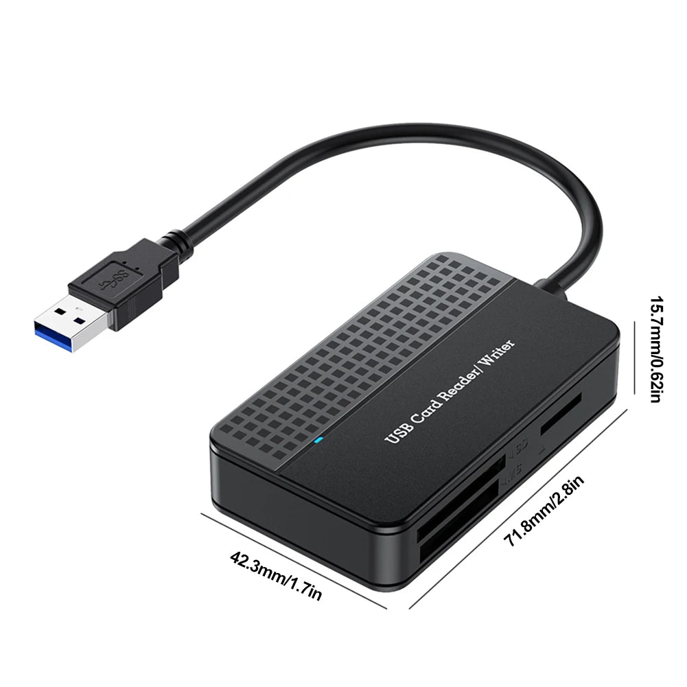 USB 3.0 Type-C 4-in-1 Card Reader — SD / TF (microSD) / CF (CompactFlash) / MS, 5Gbps, 20cm (7.9in) Cable
