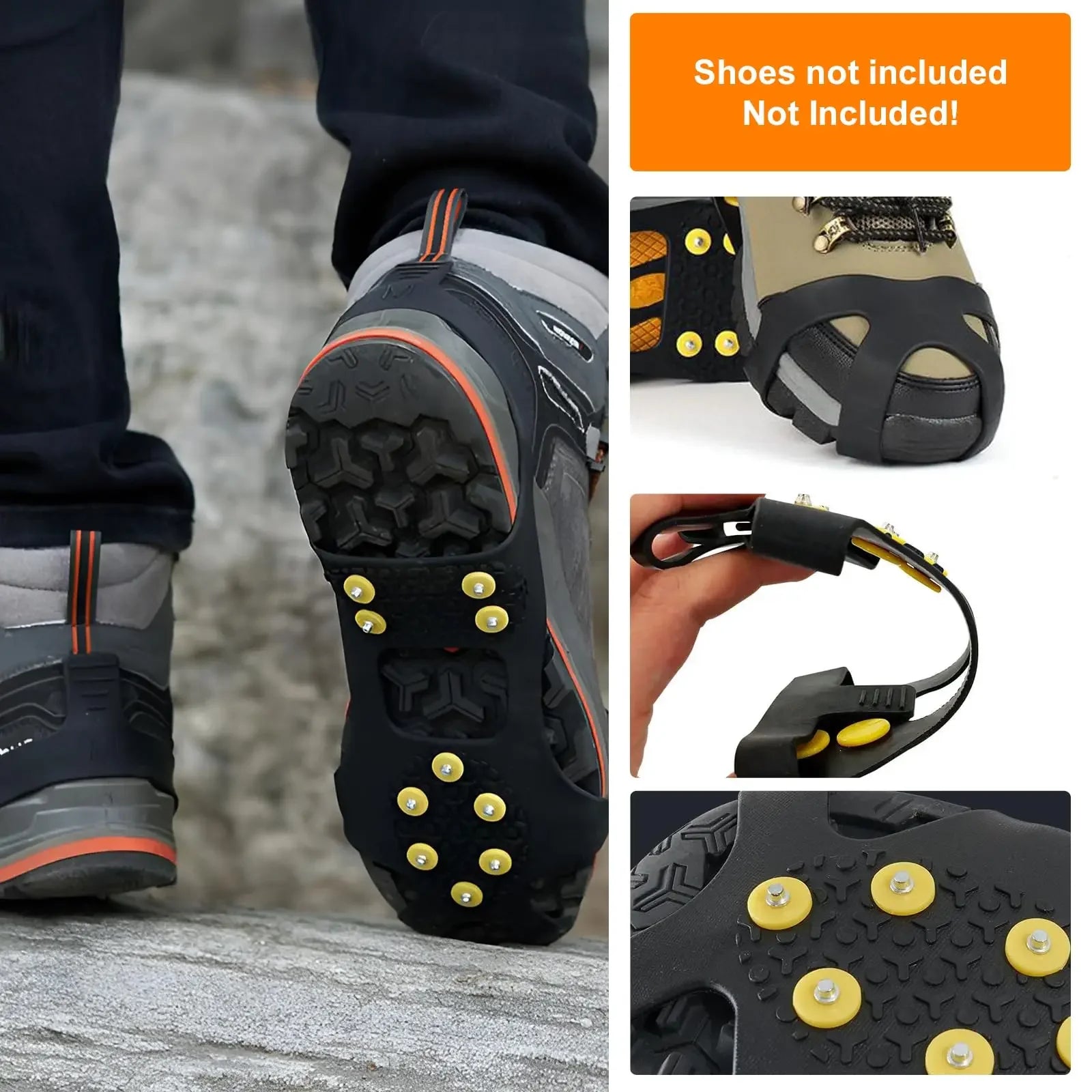 10-Tooth Ice Crampons Anti-Slip Mountaineering Cleats for Hiking & Snow — Fits Shoe Sizes 25–48 (S–XL)