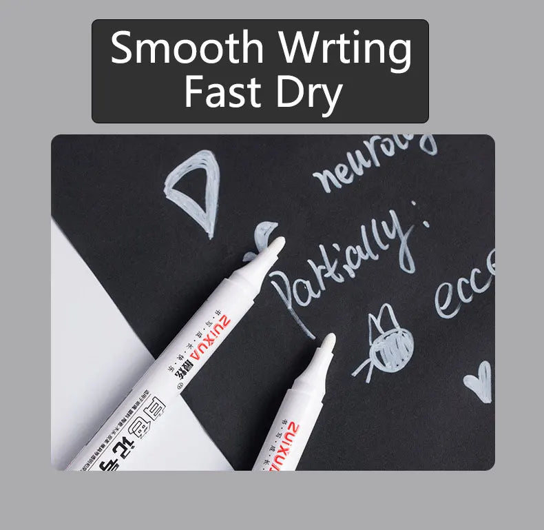 Opaque White Oily Paint Marker Pen Waterproof Gel Ink 0.8/1.0/2.0/2.8mm Nibs for DIY Graffiti, Sketching and Stationery