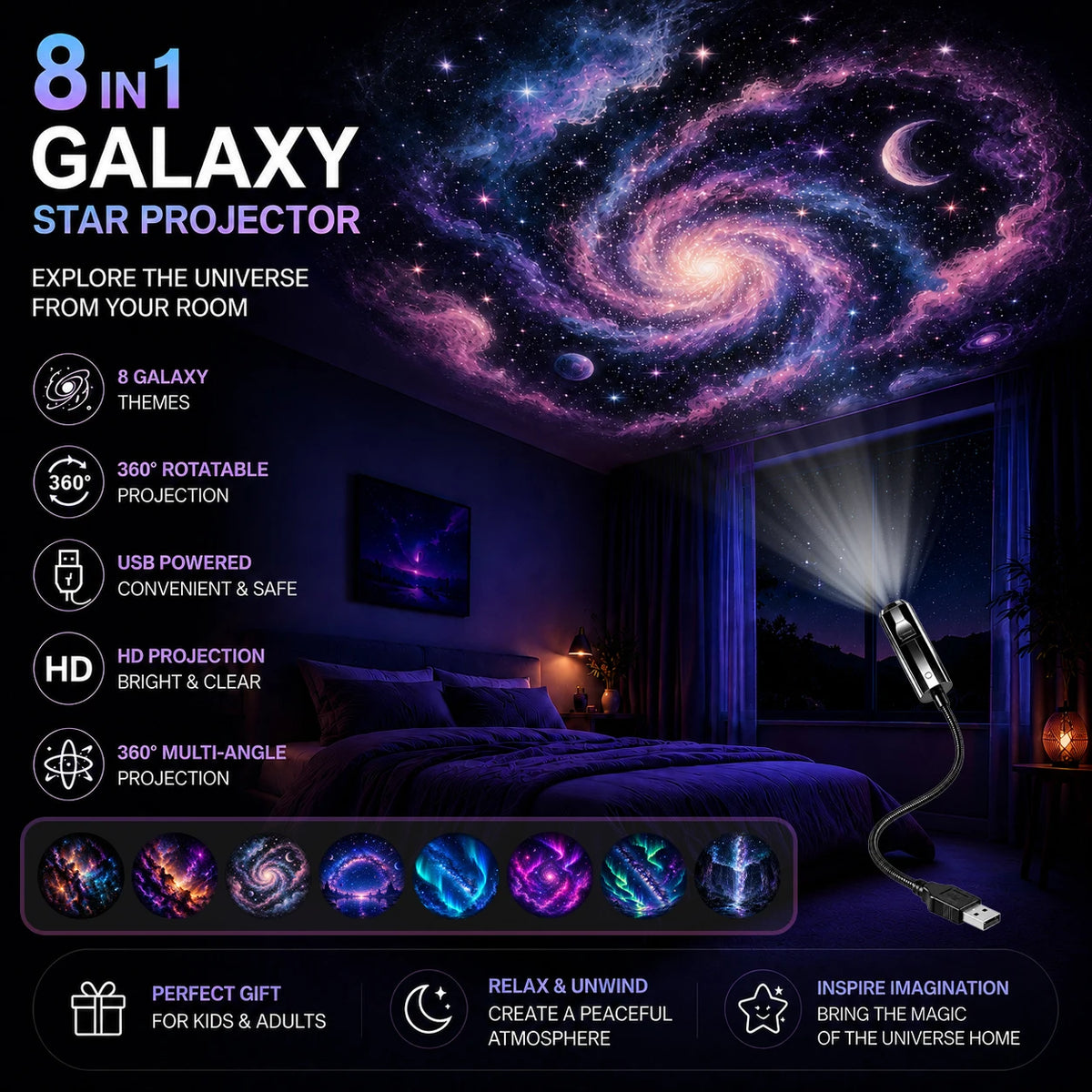 8-in-1 Starry Sky Projector Light for Ambient Lighting