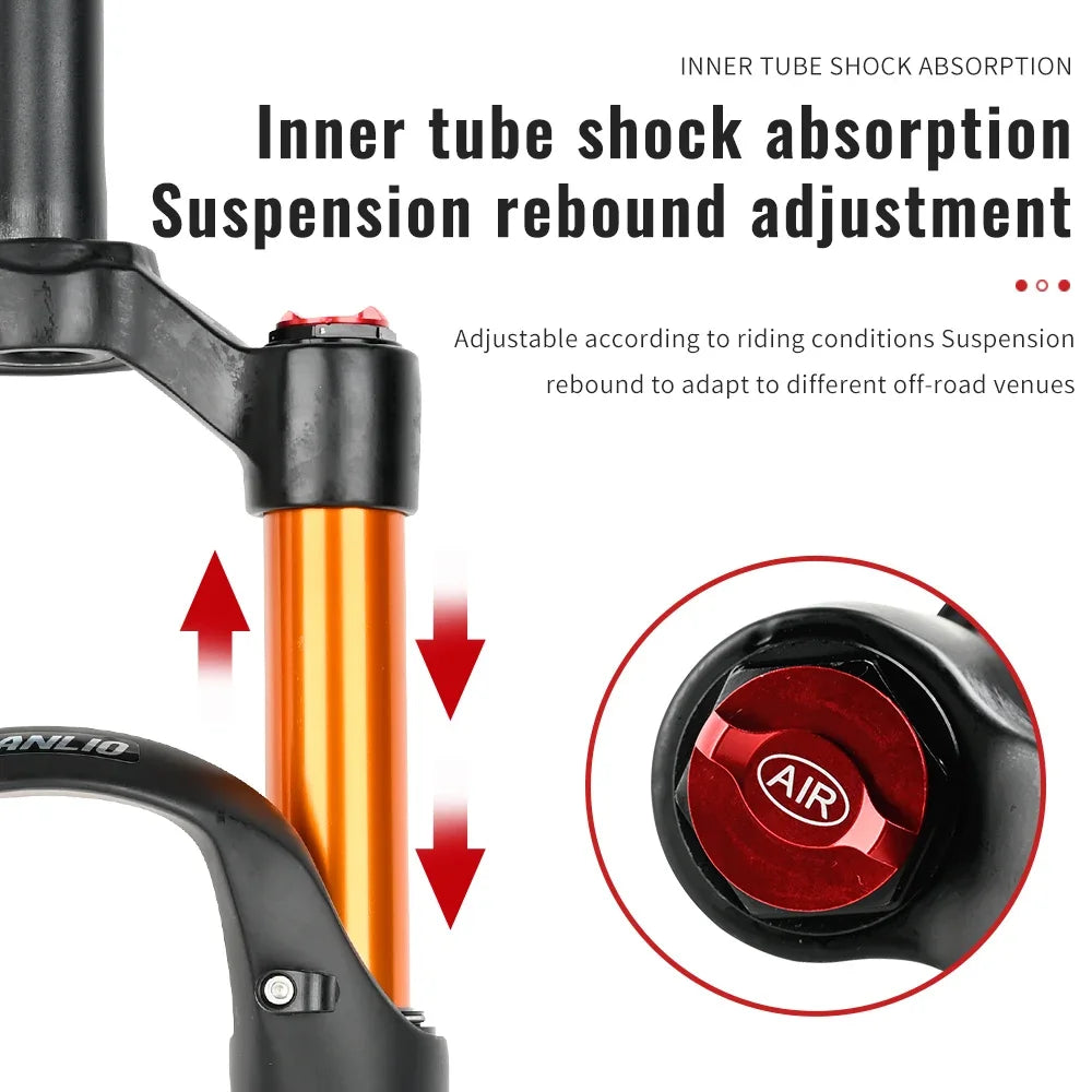 MTB Suspension Fork – Solo Air & Oil Damping, Quick Lockout, Magnesium Alloy, Disc Brake Compatible, Fits 26/27.5/29 in Wheels (Straight or Tapered Steerer)