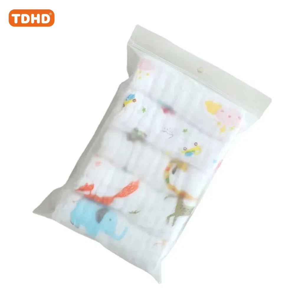 5-Pack Baby Cotton Gauze Burp Cloths, 6-Layer Absorbent Saliva Towels, Solid & Cartoon Prints, Unisex Newborn