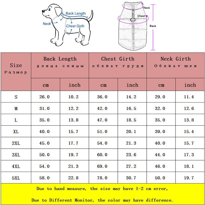 Waterproof Padded Dog Vest Jacket Zipper Puffer Coat for Small, Medium & Large Dogs Pug Chihuahua French Bulldog