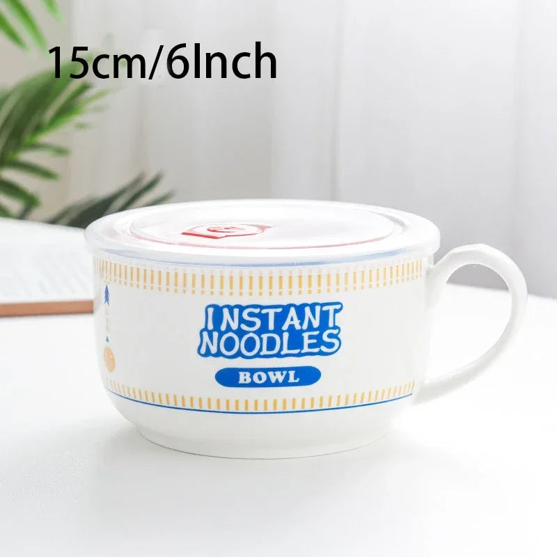 Ceramic Ramen Bowl with Lid Heat Resistant Microwave Safe Soup Bowl for Noodles Salad Rice 800ml (27 fl oz) / 1100ml (37 fl oz)