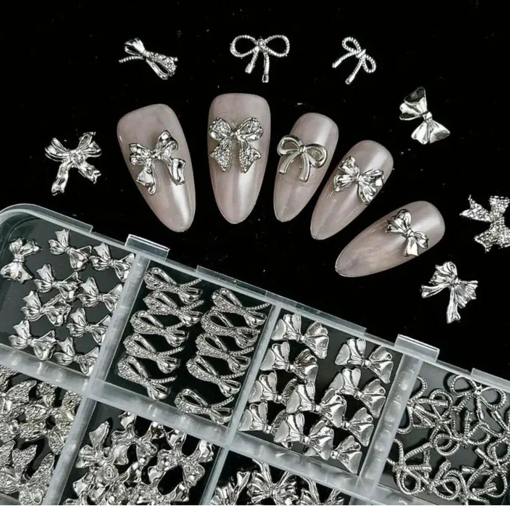 120-Pack Silver 3D Bowknot Nail Charms view 3