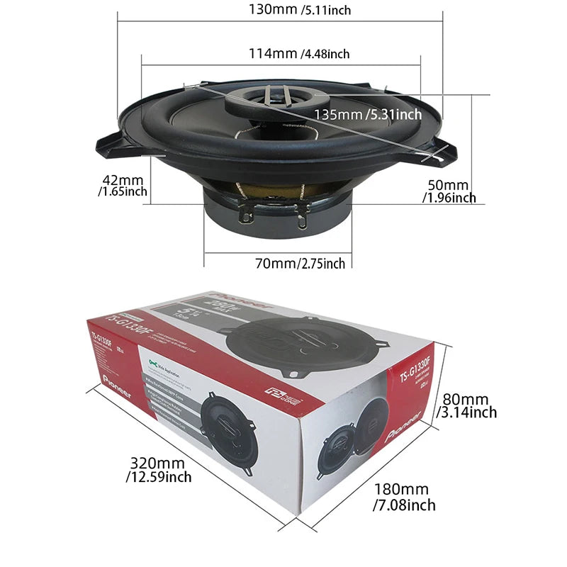 5.25" (130mm) Car Coaxial Speaker Pair 560W (2x280W) Full-Range High-Fidelity 4Ω 12V - Easy Install