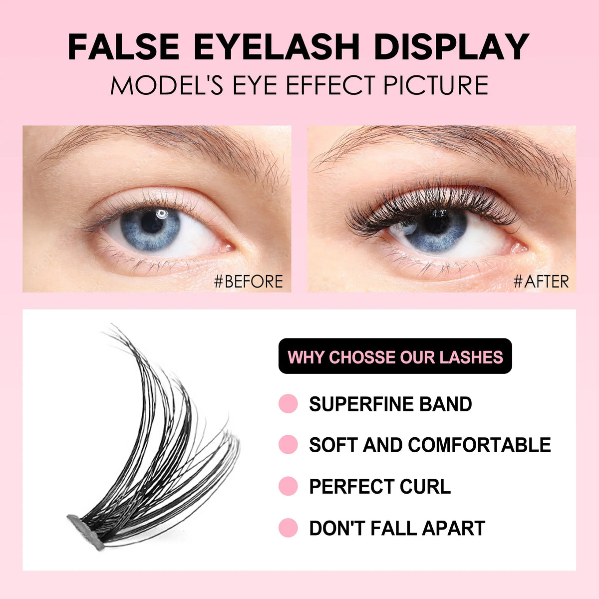 DIY Eyelash Extension Kit – Cluster Lashes with Dual-Ended Bond & Seal Glue, Tweezers and Makeup Accessories