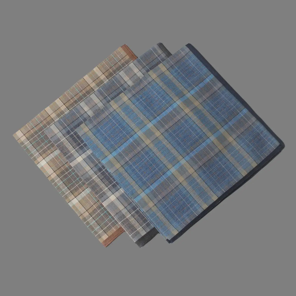 6-Pack Men's Plaid Cotton Handkerchiefs 15.7 in (40 cm) Thin Business Dress Pocket Squares - Soft, Sweat-Absorbent