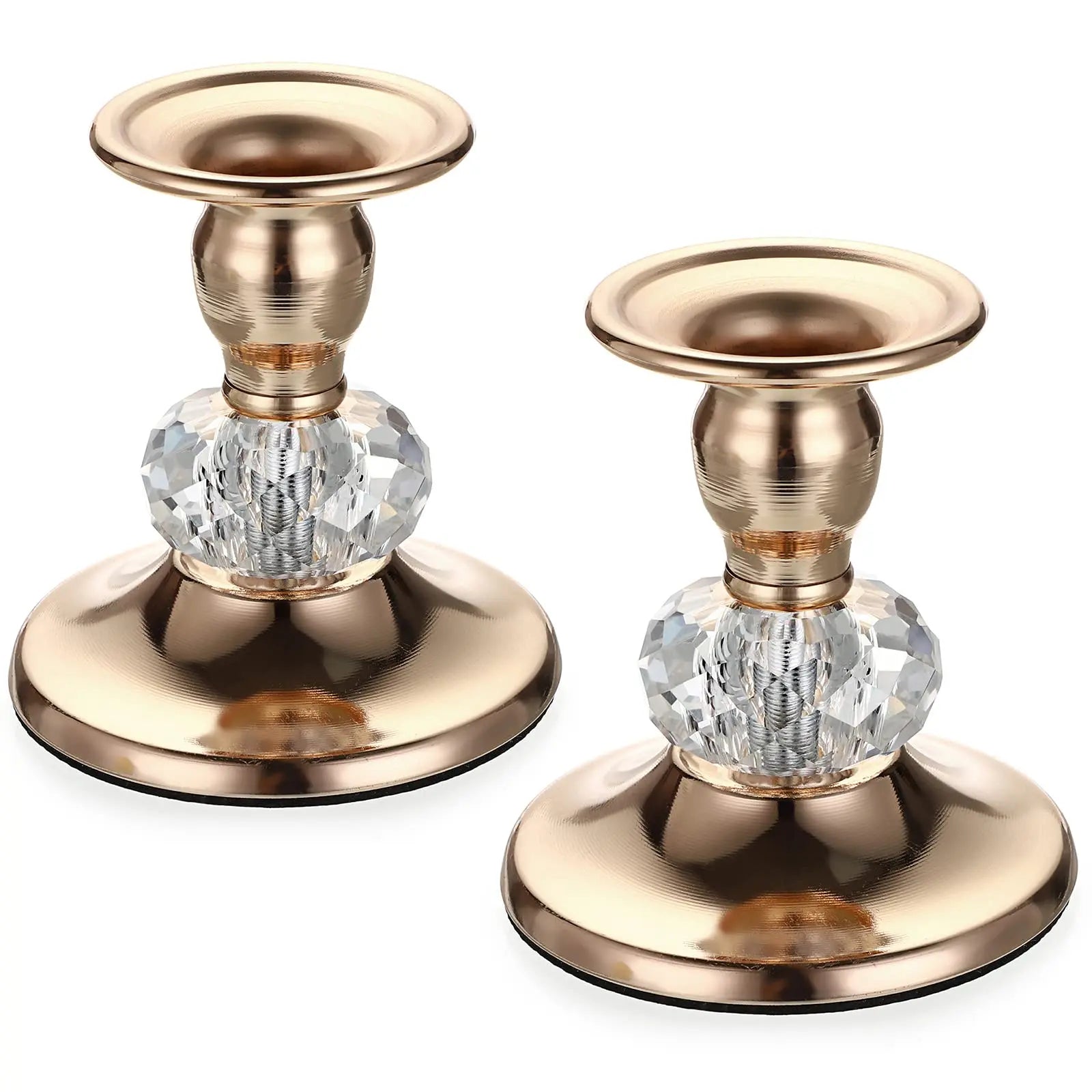 2-Pack Gold Metal Taper Candle Holders 3.5 in (9 cm) H - Vintage Brass Candlesticks for Wedding & Home Decor