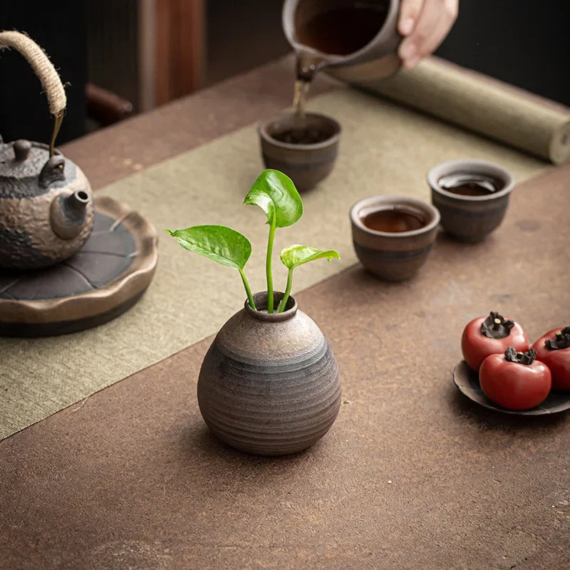 Handmade Antique Ceramic Vases - Modern Minimalist Tabletop Vase for Living Room, Shelf & Mantel