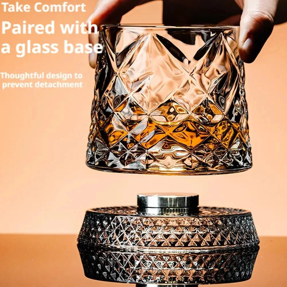 2-Pack 360° Rotating Whiskey Glasses with Glass Base – Crystal Cocktail & Rum Tumblers