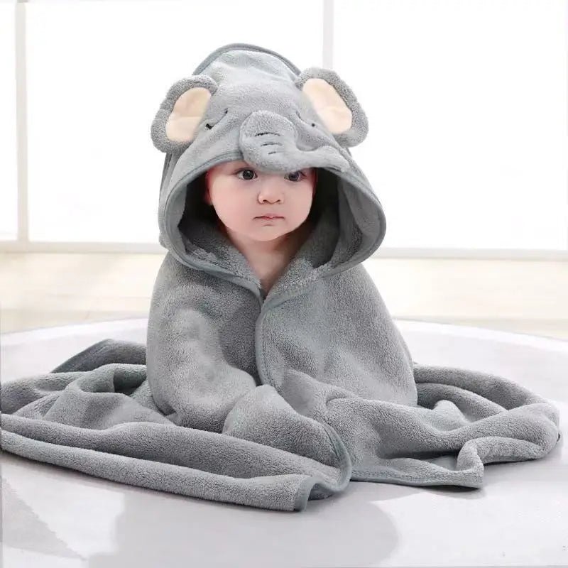 Hooded Baby Towel & Toddler Bathrobe Cartoon Coral Fleece Swaddle Blanket for Newborns & Kids