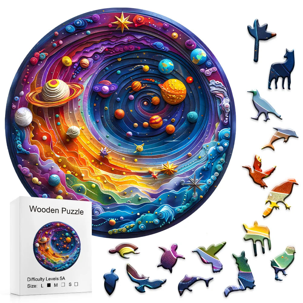 Wooden Space Planet Jigsaw Puzzle — Irregular Shape Family Game Gift for Adults & Kids