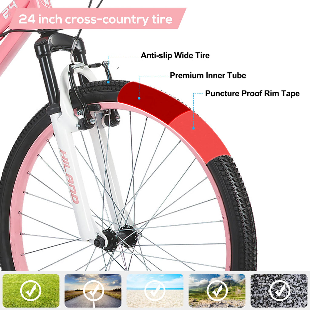 20-Inch Kids Mountain Bike with Front Suspension, Youth Bicycle for Ages 7+, Front V-Brake & Rear Brake — Boys & Girls, Multiple Colors