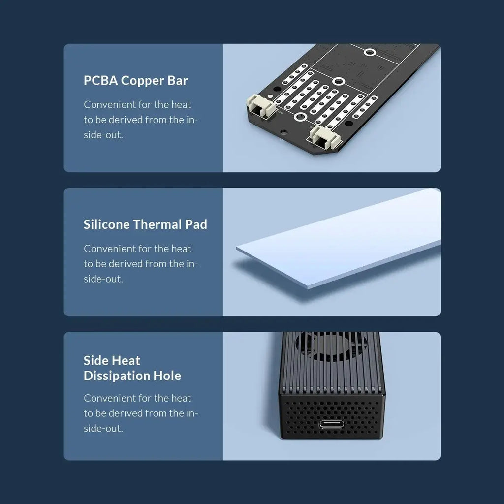 20Gbps M.2 NVMe SSD Enclosure with Built-in Cooling Fan, USB 3.2 Gen2x2 Type-C for M.2 2230/2242/2260/2280