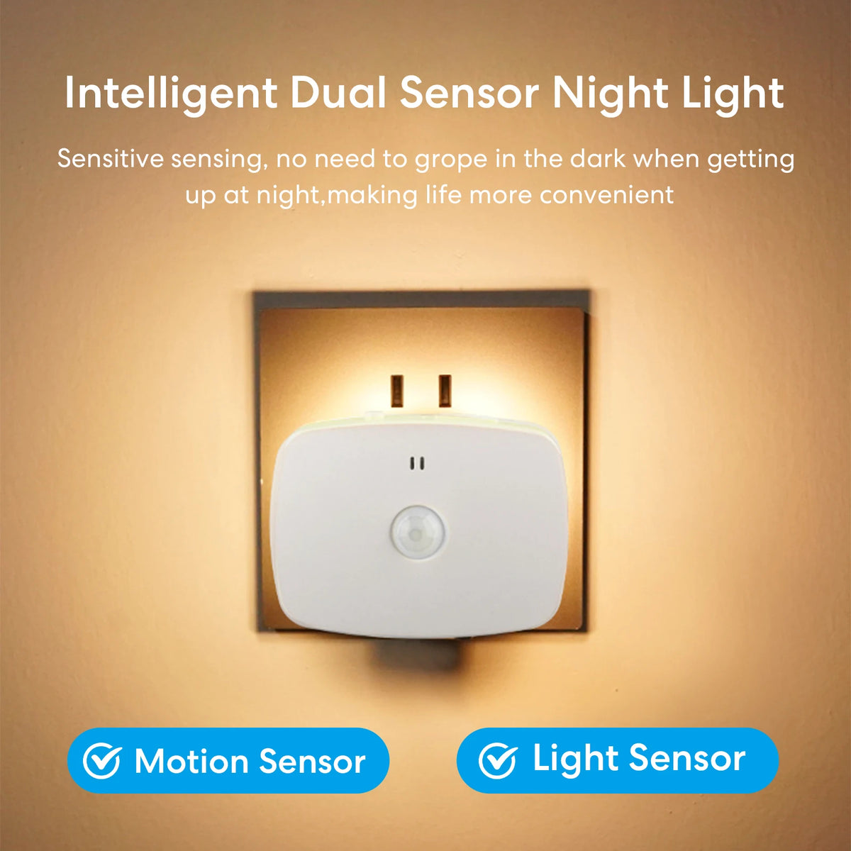 LED Motion Sensor Night Light EU Plug Dimmable PIR Light with Light Sensor Energy-Saving for Hallway Stairs Bathroom