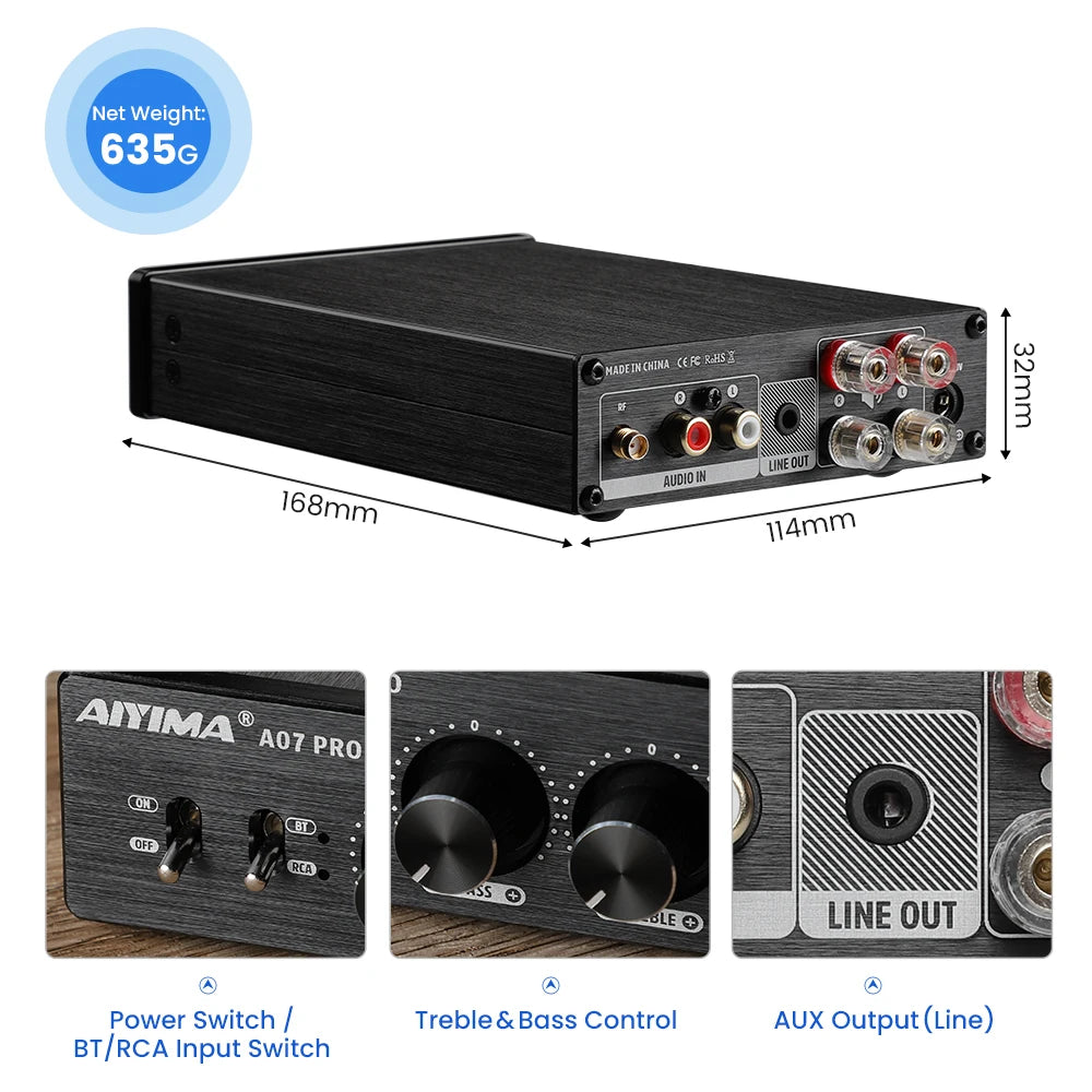 300W x2 Class D Hi‑Fi Stereo Power Amplifier with Bluetooth 5.2 AptX and RCA Inputs for Home Speakers