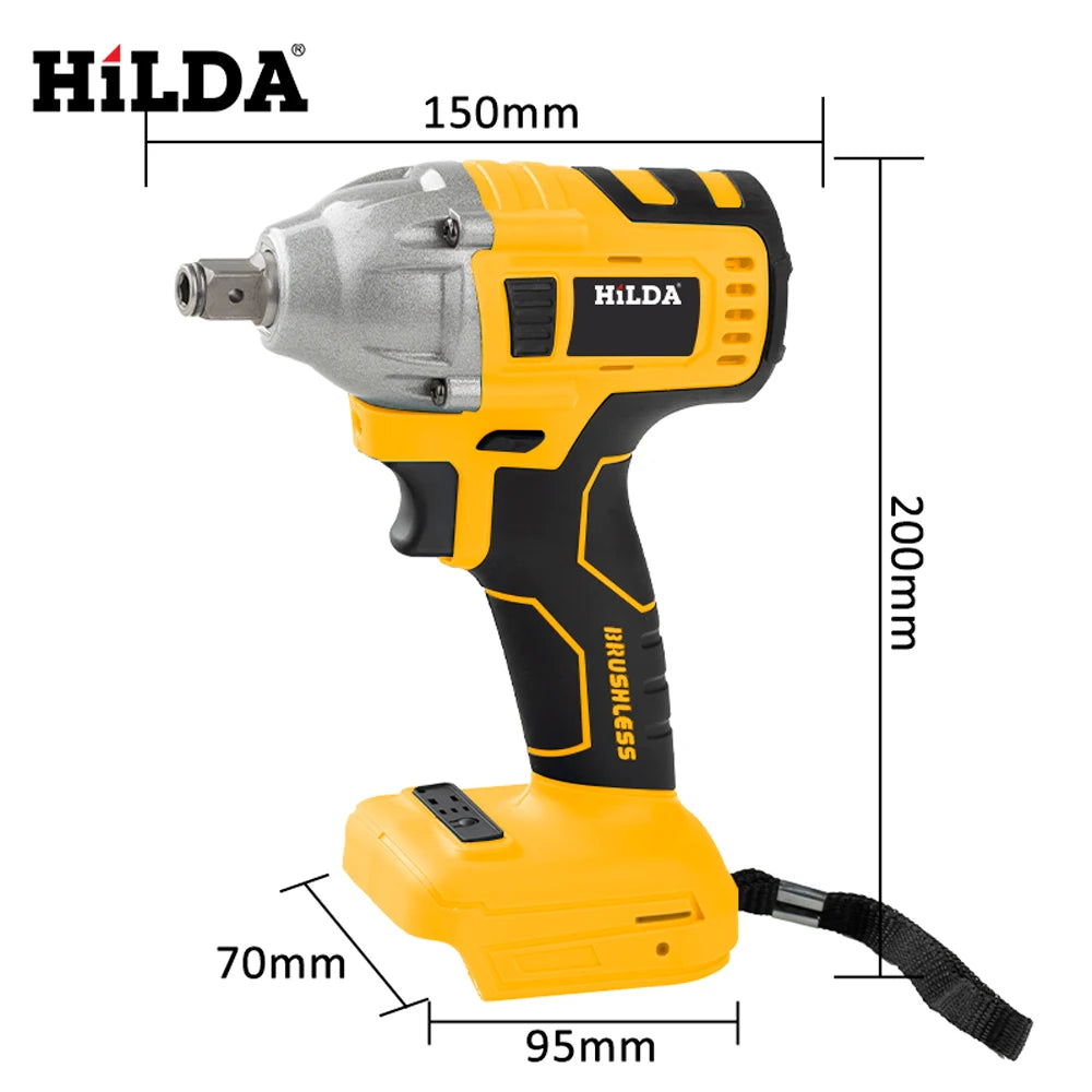 Cordless Brushless 1/2-Inch (12.7mm) Electric Impact Wrench — 21V Compatible, 520 N·m Torque, High-Speed Power Tool for Home DIY