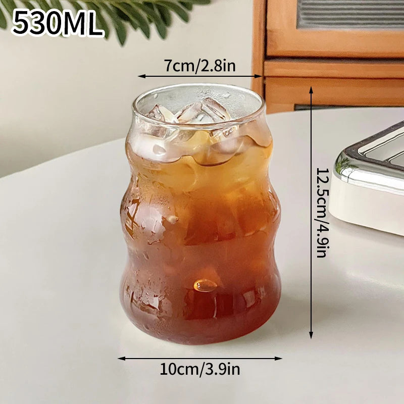 Aesthetic Borosilicate Glass Coffee Cups – Heat-Resistant Iced Coffee & Tea Glasses, 350ml (12oz) & 465ml (16oz)