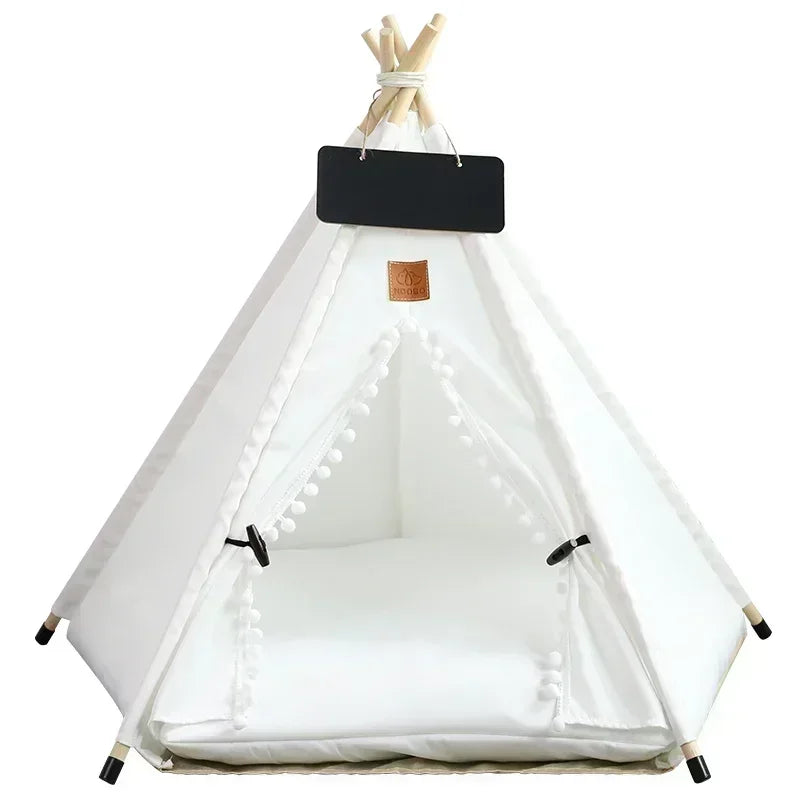 Pet Teepee Tent for Cats & Small Dogs - Portable Washable Indoor Pet Bed with Removable Cushion & Chalkboard (S ≤11 lb/5 kg, M ≤22 lb/10 kg, L ≤33 lb/15 kg)