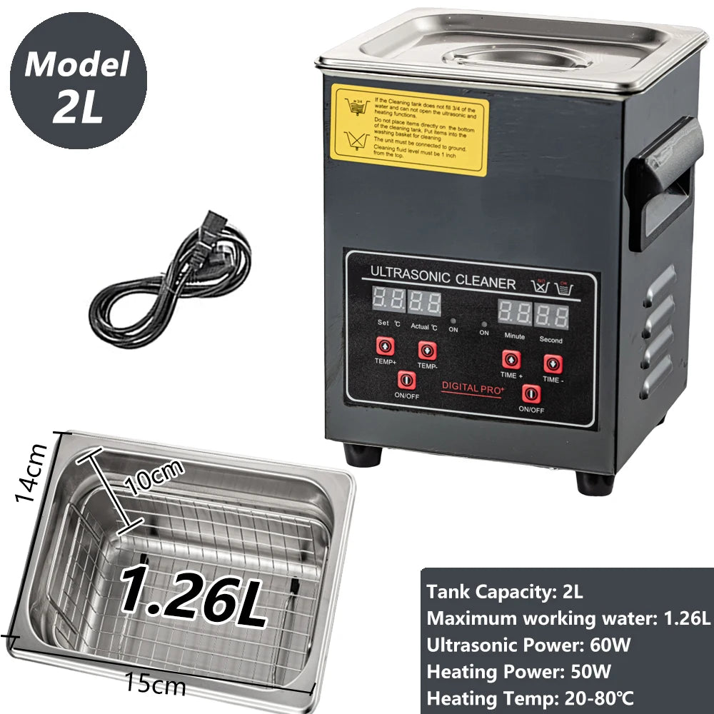 Ultrasonic Cleaner 40kHz | Heated Digital Stainless Steel Cleaner - 2–30L (0.53–7.93 gal) Options for Jewelry, Watches & Glasses