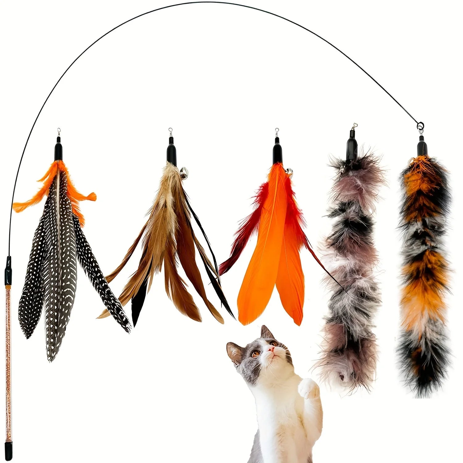 6-Pack Natural Feather Replacement Refills for Cat Wand Toys – Interchangeable Feather Teasers for Indoor Cats