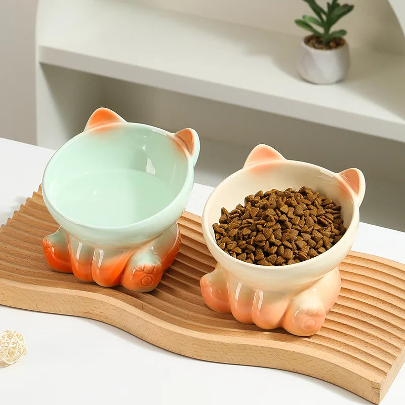 Gradient Ceramic Cat Bowl — Tall Slanted Feeding & Water Dish, 13 x 10.8 cm (5.1 x 4.3 in)