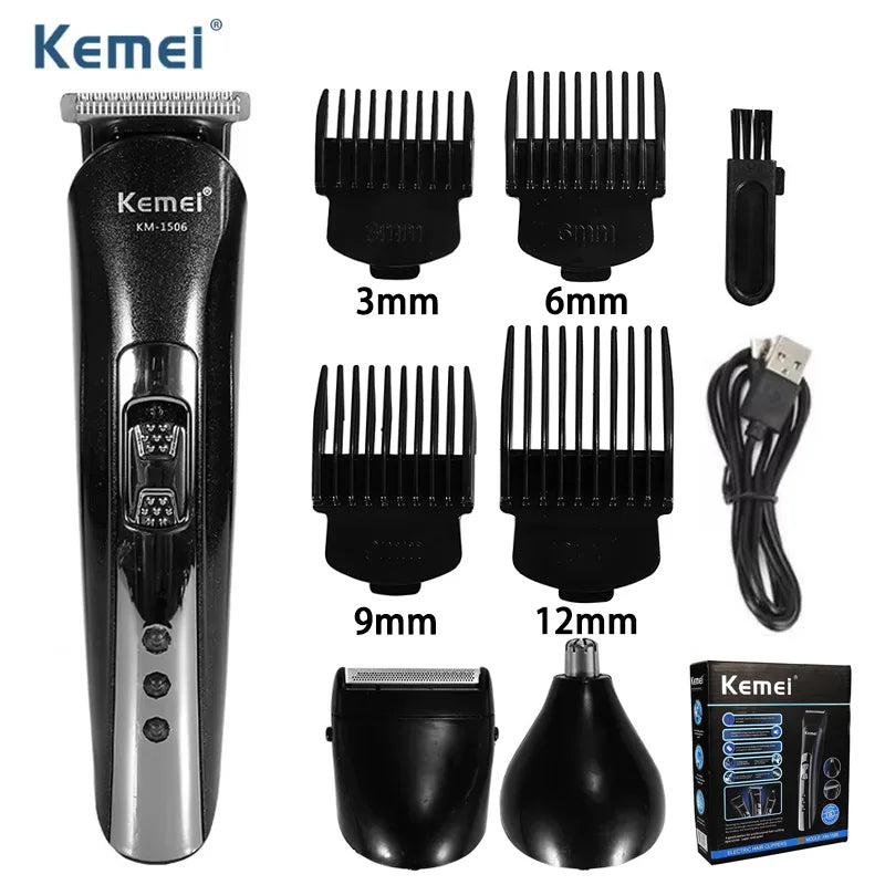 3-in-1 Electric Hair Clipper & USB Rechargeable Shaver — Nose Hair Trimmer Grooming Kit