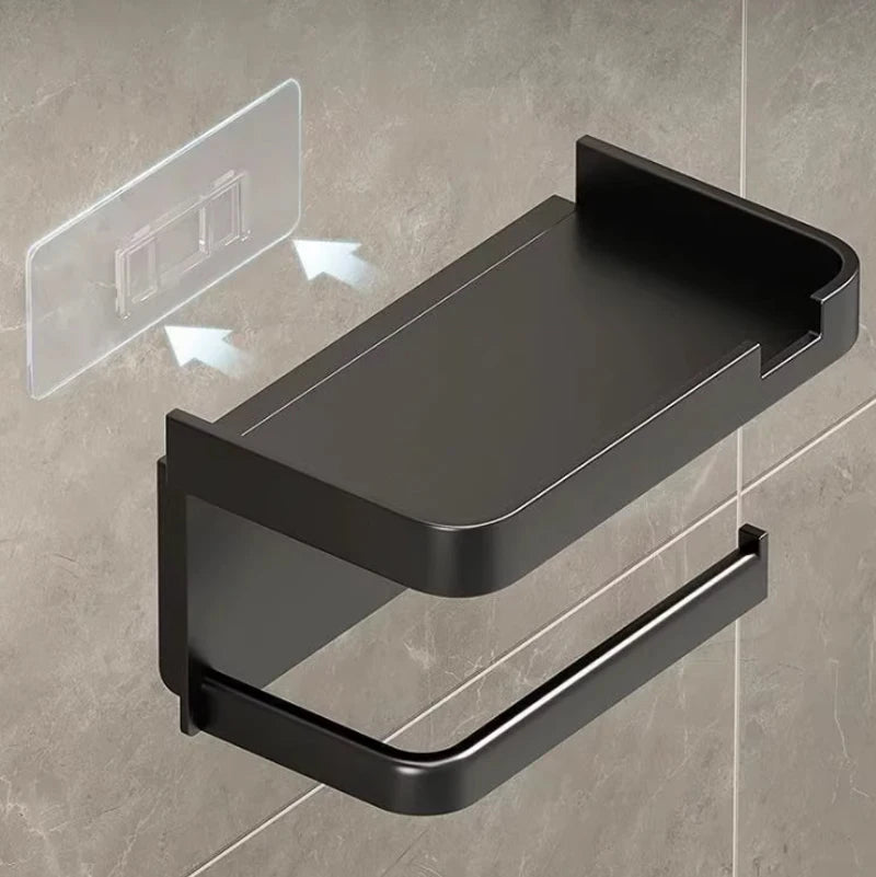 Wall-Mounted Toilet Paper Holder with Shelf — ABS Plastic Storage Rack for Bathroom & Kitchen, Phone and Towel Organizer