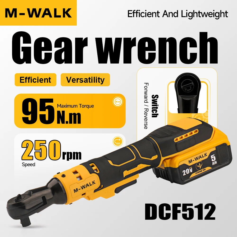 Cordless Electric Ratchet Wrench 95 N·m, 3/8 in (9.5 mm) & 1/2 in (12.7 mm) Impact Driver, Brushless, 20V Battery Compatible