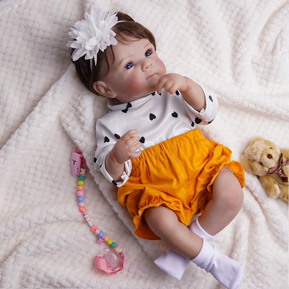 Reborn Baby Doll 48 cm (19 in) Realistic Silicone Bathable Newborn Girl Doll with Rooted Hair & Accessories