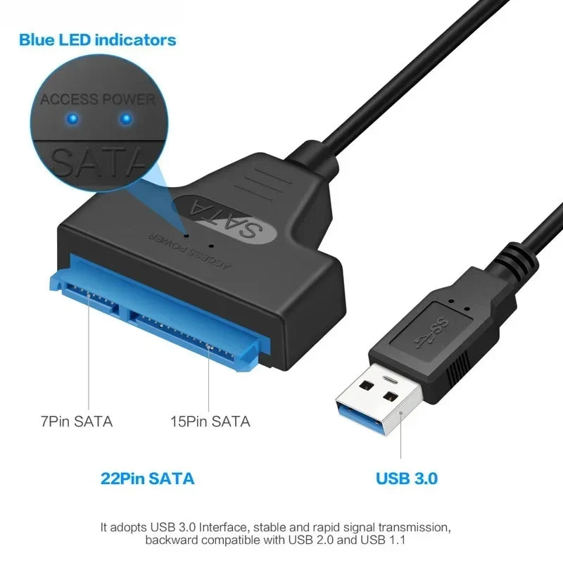 USB 3.0 to SATA III Adapter Cable for 2.5-Inch (63.5 mm) HDD/SSD – 6 Gbps 22-Pin SATA to USB with Power Port