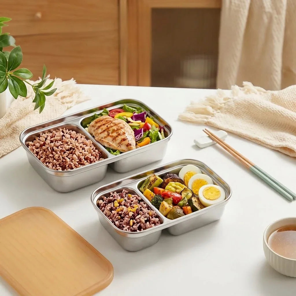 304 Stainless Steel Bento Box - Divided Airtight Lunch Box with Lid, Leakproof Meal Prep Container for Kids & Students