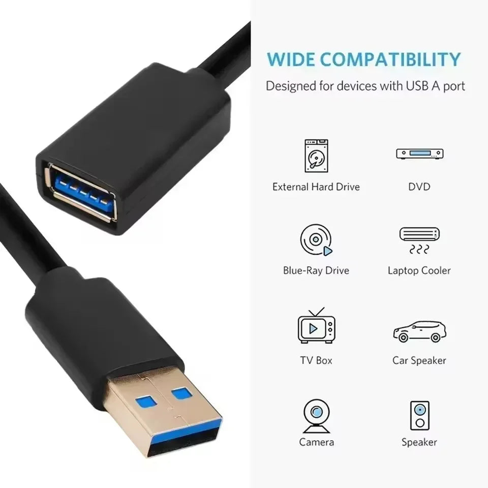 USB 3.0 & 2.0 High-Speed Extension Cable – 0.5/1/1.5/2/3 m (1.6/3.3/4.9/6.6/9.8 ft) for Smart TV, Xbox One, SSD, PC, Laptop